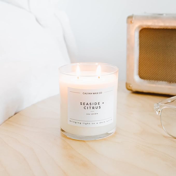 Calyan Wax Co. 2 Wick Candle, Lemon + Sage Scented Candle, 37 Hour Burn Time, Aromatherapy Soy Candles, Non Toxic & Vegan Soy Wax, Glass Tumbler Scented Candles, 8.8oz