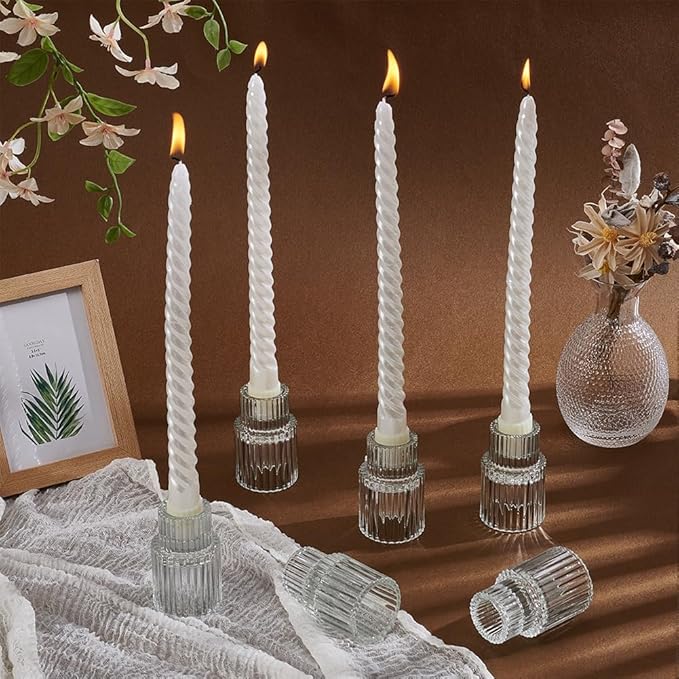 24 Pcs Taper Glass Candlestick Holders, Small Candle Stick Holder Wedding Decor Table Centerpiece Bulk for Christmas Party Living Room Dinner Home Bridal Showers Decorations