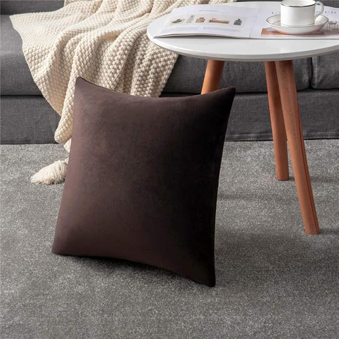 Decorative Pillow Cases 16x16 Chocolate Brown: 2 Pack Cozy Soft polyester Square Throw Pillow Covers for Farmhouse Home Decor