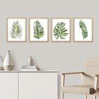 SIGNWIN Framed Banana Palm Monstera Leaf Wall Art, Set of 4 Green Pastel Wall Decor Prints, Nature Wilderness Wall D¨¦cor for Living Room, Bedroom - 12"x16" Natural