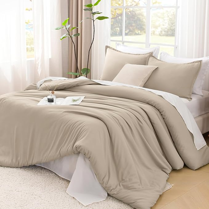 Litanika Khaki Comforter Set Twin/Twin XL Size, 2 Pieces Solid Bedding Comforter Set, All Season Down Alternative Bed Set (66x90In Comforter & 1 Pillowcase)
