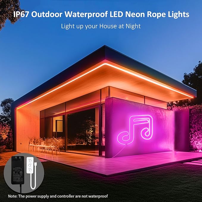 52FT LED Neon Rope Lights, RGB Strips Light with RF Remote & APP Control,Flexible IP67 Waterproof Outdoor, Music Sync,DIY Design,24V LED Strip Lights for Gaming Wall Christmas Decor-2 Rolls