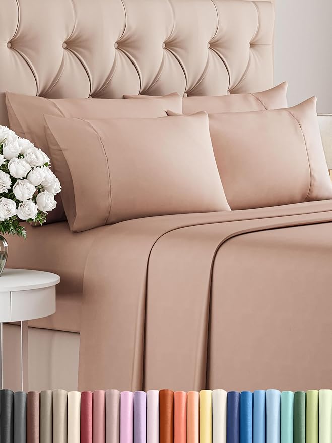 King Sheets Set 6 Piece - Includes 4 Pillowcases - Bed Sheets King Size - Soft Hotel Luxury Bedding - Cooling, Comfy, Fade Free & Breathable - 1 Flat & 1 Fitted & 4 Pillowcases w/ Deep Pockets - Mauve