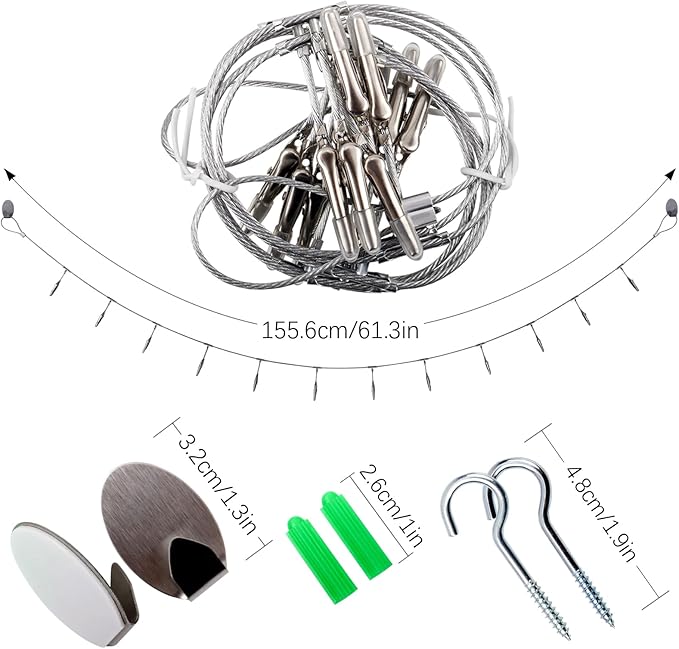 2 Pack Chain Photo Clip Hanging Photo Display Wall Photo Display Metal Photo String with 12 Clips Wall-Mounted Picture Holder for Hanging Painting Family Photos Artworks (Silver Color)