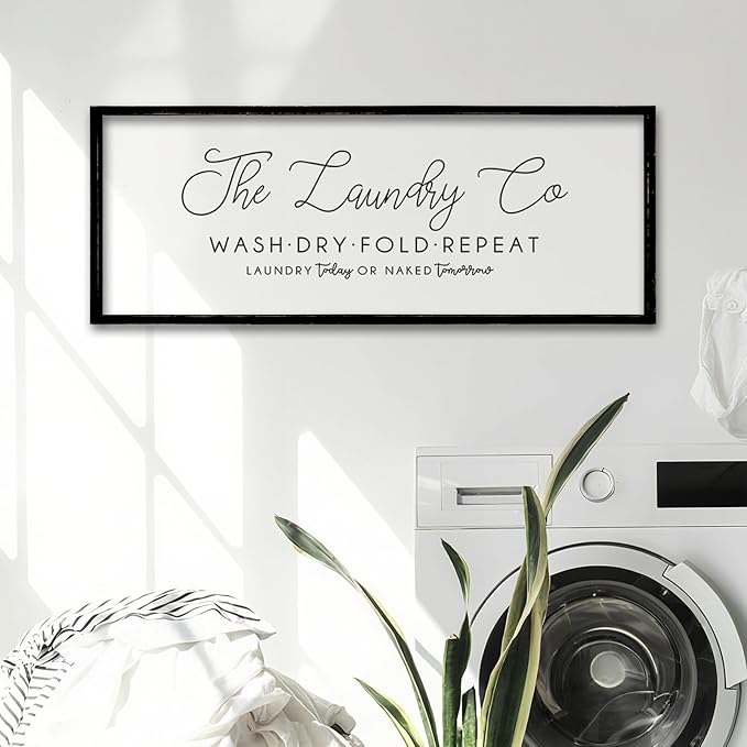 ZZJJHYWGQ Laundry Room Wall Decor 32"×12" Large Farmhouse Laundry Today Or Naked Tomorrow Wash Dry Fold Repeat Funny Vintage Sign Quote Humorous Art (Black)