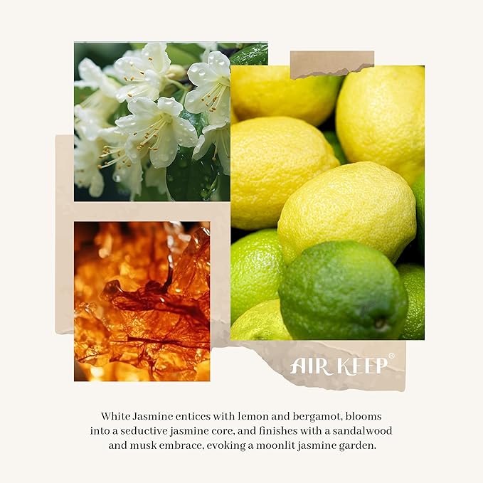 Airkeep Reed Diffuser Set,6.76 fl oz (200 ml) - White Jasmine Oil Diffusers with 8 Reed Sticks, Home Fragrance Reed Diffuser for Bathroom Shelf Decor