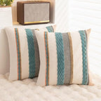 Boho Throw Pillow Covers 18x18 Set of 2 Farmhouse Decorative Cushion Case Striped Square Pillows Cover Chenille Pillow Cases Accent Neutral Pillowcase for Sofa Couch Bed,Blue
