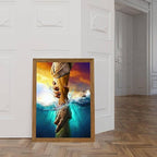 Solid Wood Framed Jesus Christ Canvas Wall Art The Hand of God Jesus Reaching Into Water Christian Painting Prints Biblical Wall Decor Religious Room Decor for Church Prayer Room Schools 24'' x 36''