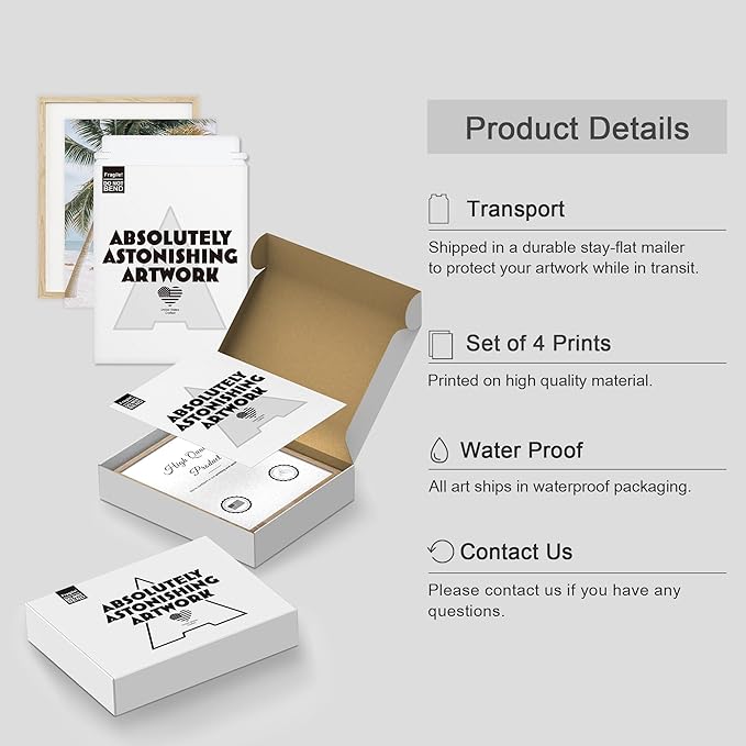 SIGNWIN Framed White Beach Shore Tropical Palm Tree Island Wall Art, Set of 4 Landscape Colorful Wall Decor Prints, Nature Wilderness Wall Décor for Living Room, Bedroom - 12"x16" Natural