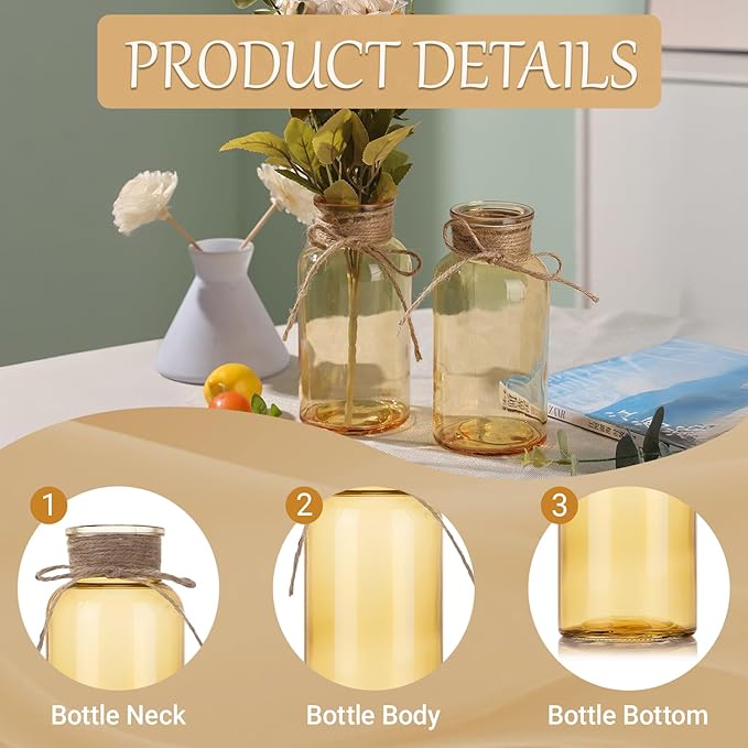 Gold Vases for Centerpieces Set of 6, Mason Jars Boho Cylinder Bud Vases in Bulk, for Weddings Parties Vintage Home Decor