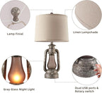 RORIANO Farmhouse Rustic Table Lamps for Living Room Set of 2,Vintage Lantern Table Lamp with Dual USB Ports, 25" Tall Retro Bedside Lamp for Bedroom Nightstand, 4 Bulb Included (Iron Gray)