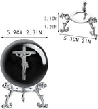 60mm 3D Glass Laser Etched Cross Jesus Crystal Ball with Stand Jesus Crucifixion Scene Figurine Crystal Cross Jesus Easter Decoration for Christianity Catholic
