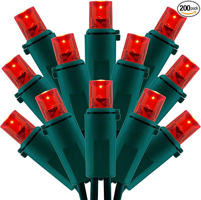 200 Count Red Wide Angle LED Christmas Lights, 66 ft Green Wire UL Certified Commercial Grade 5mm Holiday String Light Set (Red)