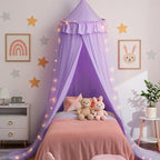 Bed Canopy with Star Lights, Double Layer Bed Canopy for Girls, Princess Canopy Bed Curtain for Twin Bed, Breathable Kids Dreamy Play Tent Castle Reading Nook, Machine Washable, 26''x125'' - Pruple