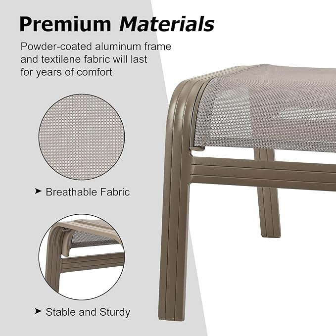 Outdoor Ottoman Patio Footstools Assembled Aluminum Footrest Side Table Small Chair Patio Ottoman for Garden,Balcony,Poolside 2 Set Champagne