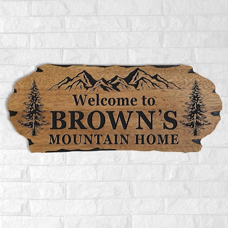 Personalized Cabin Sign - Rustic Wood Welcome Sign for Outdoor & Home Wall Decor - Customizable Farmhouse Decor, Backyard Sign & 3D Carving Wood Sign.3D carved decorative wooden plaques.