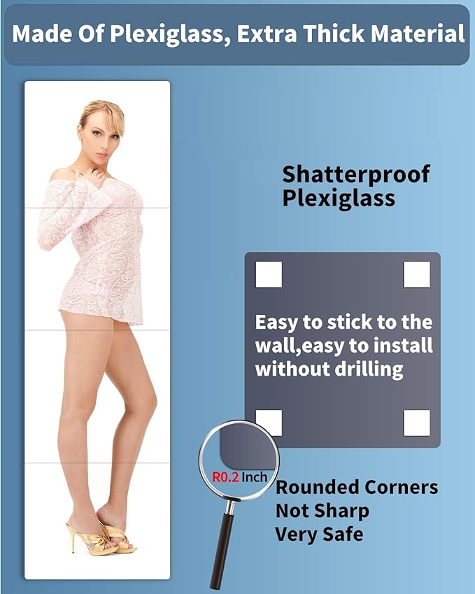 Shatterproof Wall Mirror Full Length for Bedroom, Acrylic Gym Mirrors For Home, Extra Thick: 0.1 inch, 10 x 10 inch x 4 Pcs, Workout Mirrors Safe for Kids, Over The Door, Long Wall Mounted