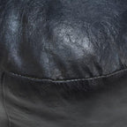 Round Shaped Goat Leather Handmade Eco-Friendly Black Pouf - 16"x16"x16", Plain Solid, Recycled Foam With Fibre Fill Stuffed, Leather Seating PF12