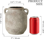 Ceramic Flower Vase Home Decor - 7.6 Inch Farmhouse Rustic Table Vases with Handle Living Room Decoration Decorative Vintage Pottery for Kitchen Shelf Coffee Dining Bookshelf Fireplace Centerpiece