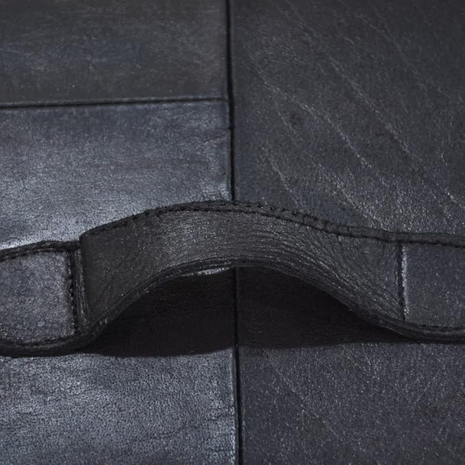 Square Shaped Buffalo Leather Handmade Eco-Friendly Black Pouf - Square Pouf, 18" x 18" x 18", Geometric Pouf, Buffalo Leather Pouf, Recycled Foam with Fibre Fill Stuffed Pouf, Seating Pouf PF25