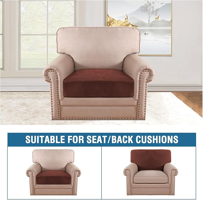 H.VERSAILTEX Velvet Stretch Couch Cushion Cover Plush Cushion Slipcover for Chair Cushion Furniture Protector Seat Cushion Sofa Cover (1 Piece Armchair Cushion Covers, Burnt Brick)