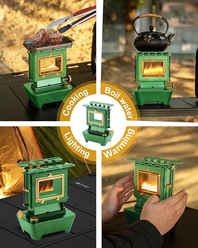 Camping Oil Lantern，Oil Lamp with Cooker Stove，Fuel Lamp for Outdoor，Portable Oil Lamp，Portable and Convenient for Heating and Cooking (Greeen)