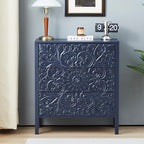 Carving 3 Drawer Dressers for Bedroom, Wide Chest of Drawers with Storage, Accent Luxury Nightstand Small Dresser for Hallway Living Room Entryway Office (1, Gray Blue)