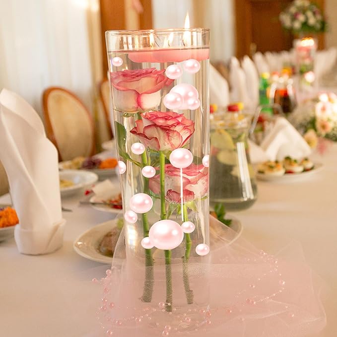 100PCS Light Pink Faux Pearls Beads for Centerpiece Vases, Vase Filler Faux Pearls, No Holes Filler Beads for Easter Party Anniversary Birthday Wedding Table Decor, 14/20/30mm