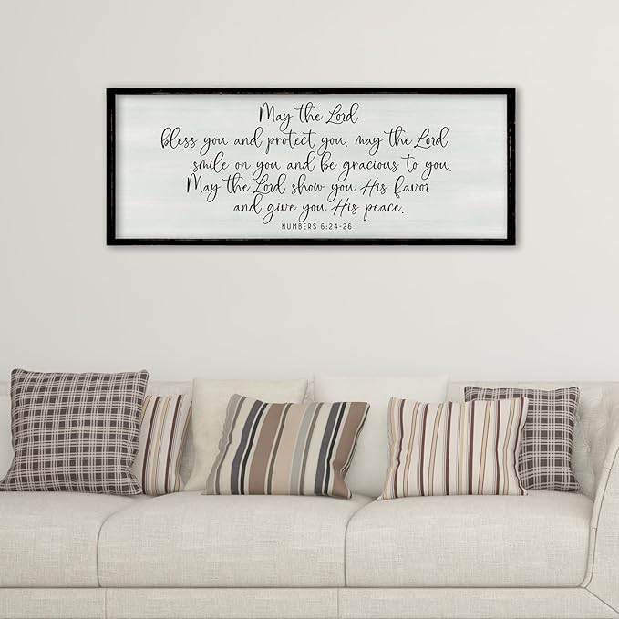 ZZJJHYWGQ Christian Wall Decor Numbers 6:24-26 Bible Verse Catholic Sign 32"×12" for Living Room Religious Scripture Art Christ Jesus Family Large Wooden Framed Home Hanging (Black)