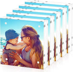 HELPLEX 5 Pack 6x6 Acrylic Picture Frames, 24mm Thicker Square Frameless Clear Frame Double Sided Magnetic Frame, Free Standing Desktop Display Stand