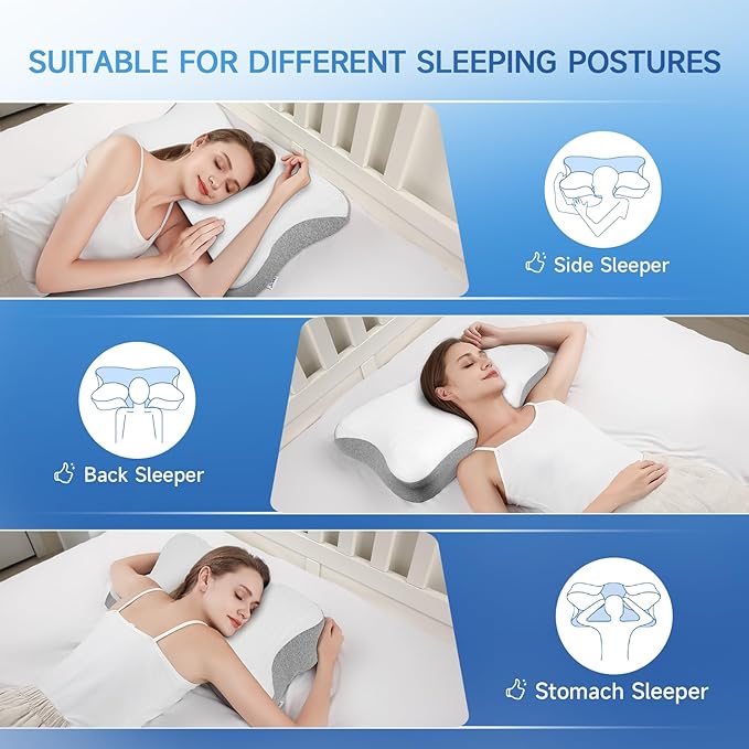 Cervical Pillow for Neck Pain Relief,Memory Foam Ergonomic Neck Support Pillow for Side Back&Stomach Sleepers with Pillowcase,Contour Best Bed Anti-Snoring Pillows for Sleeping