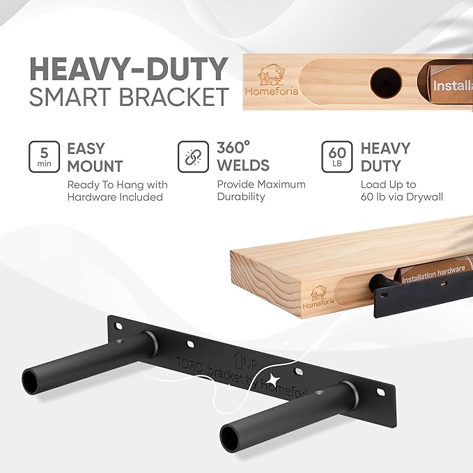 Homeforia White Floating Shelves 16 inch, High End Solid Real Wood 16inch Bathroom Floating Shelf for Wall Mounted, White Wooden 16 Floating Shelves, Heavy Duty Bracket, 16 X 6.5 X 1.75 inch, Set of 3