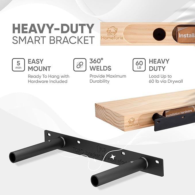 Homeforia White Floating Shelves 16 inch, High End Solid Real Wood 16inch Bathroom Floating Shelf for Wall Mounted, White Wooden 16 Floating Shelves, Heavy Duty Bracket, 16 X 6.5 X 1.75 inch, Set of 4