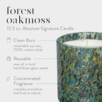 LAFCO New York Signature Candle, Forest Oakmoss - 15.5 oz - 90-Hour Burn Time - Reusable, Hand Blown Glass Vessel - Made in The USA