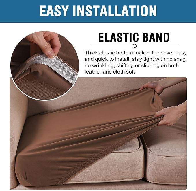 H.VERSAILTEX Velvet Stretch Couch Cushion Cover Plush Cushion Slipcover for Chair Loveseat Sofa Cushion Furniture Protector Seat Cushion Sofa Cover (2 Piece Large Sofa Cushion Covers, Caramel)