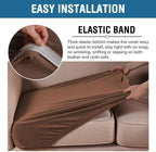 H.VERSAILTEX Velvet Stretch Couch Cushion Cover Plush Cushion Slipcover for Chair Loveseat Sofa Cushion Furniture Protector Seat Cushion Sofa Cover (2 Piece Large Sofa Cushion Covers, Caramel)