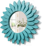 Honiway Beach Wall Decor Mirror 12 inch Wood Coastal Wall Decor Sunburst Boho Home Decor Room Decor for Bedroom Living Room Bathroom Cyan