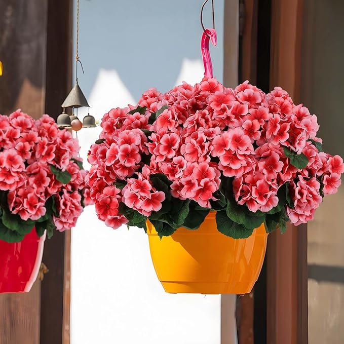 Hananona Artificial Geranium Flowers for Outdoors Geranium Silk Flowers Outdoor UV Resistant Garden Plants Faux Flowers for Home Kitchen Table Centerpieces Decor (12, Peach)