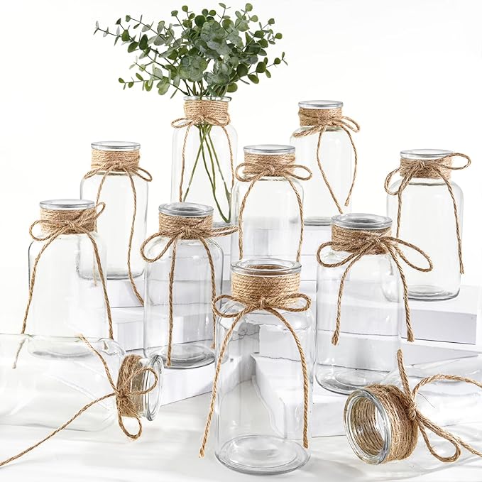 Vintage Glass Vases for Flowers, Set of 12 Clear Vases for Farmhouse Wedding Centerpiece Cylinder Bottle for Reception Table Decoration Home Decor Floral Arrangements