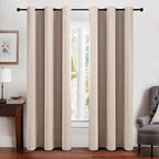 MIULEE Linen Texture Curtains Soild 100% Blackout Thermal Insulated Natural Beige Grommet Room Darkening Curtains & Drapes for Living Room Bedroom Nursery 42 x 90 (2 Panels)