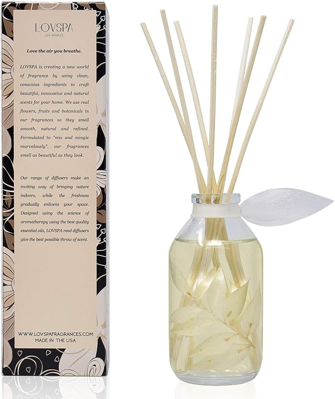 LOVSPA Reed Diffuser Set, Coconut & Eucalyptus Scented Oil Diffuser with Sticks, Home Fragrance Accessories for Bathroom Shelf Decor, Aroma Diffusers for Home or Office Desk, USA Made
