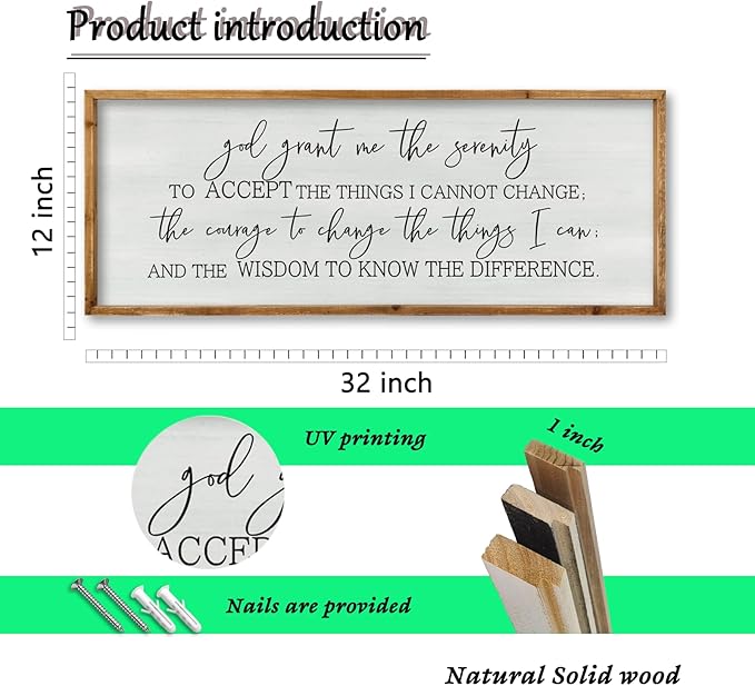 ZZJJHYWGQ God Grant Me Prayer Wall Decor Christian Serenity Prayer Sign 32"×12" God Jesus Catholic Prayer Bible Verse Inspirational Quotes for Living Room Bedroom Office Large Hanging Art (Wood)