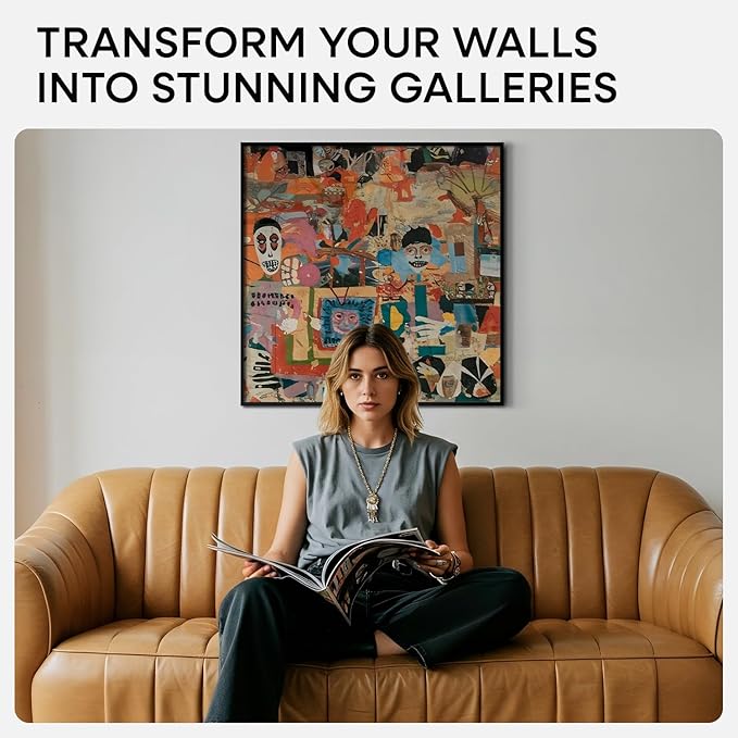 Homeforia 24x24 Picture Frame Black, High End Metal 24 x 24 Large Square Poster Frame Matted to 20 x 20 in Photo, 24by24 Thin Black Frames with Mat 20x20 inch Print, Tempered Glass, Wall Kit, Set of 1