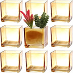 Square Flower Vases Set of 9, 3"x 3"x 3" Glass Vases for Centerpieces, Amber Vase for Flowers, Small Vase for Wedding, Party, Home Office Decoration