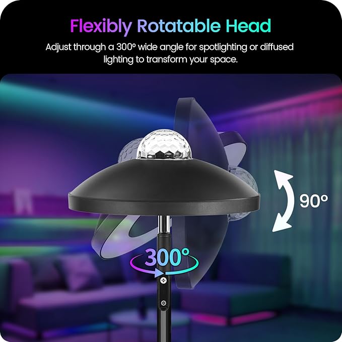 LED Floor Lamp with RGB Galaxy Projector, 18W Double Sided Corner Light Rotatable, Dimmable Standing Lamp with Remote, Black Modern Lamp for Living Room, Bedroom, Kids Room, Gaming B14LD05