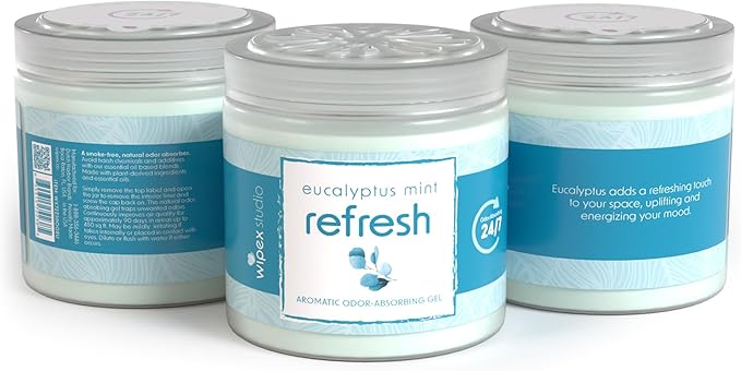 Wipex Odor Eliminator for Home - Eucalyptus & Mint Odor Absorber, 15 Oz Gel Jar, Long-Lasting Freshness, Ideal for Rooms, Offices, and Yoga Studios, Effective Odor Eliminator