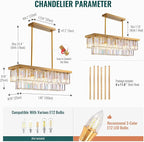 Siljoy 10 Lights Modern Crystal Chandelier Gold Rectangular 2 Tiers Crystal Raindrop Chandelier Luxury Adjustable Rectangle Flush Mount Pendant Ceiling Light for Dining Room Kitchen Island Bar L40''