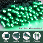 Green Wide Angle LED Christmas Lights, 64.8 Ft 300 Count, Pack of 3 Strands 21.9 Ft 100 Lights UL Certified Commercial Grade Green Wire 5mm Holiday String Light