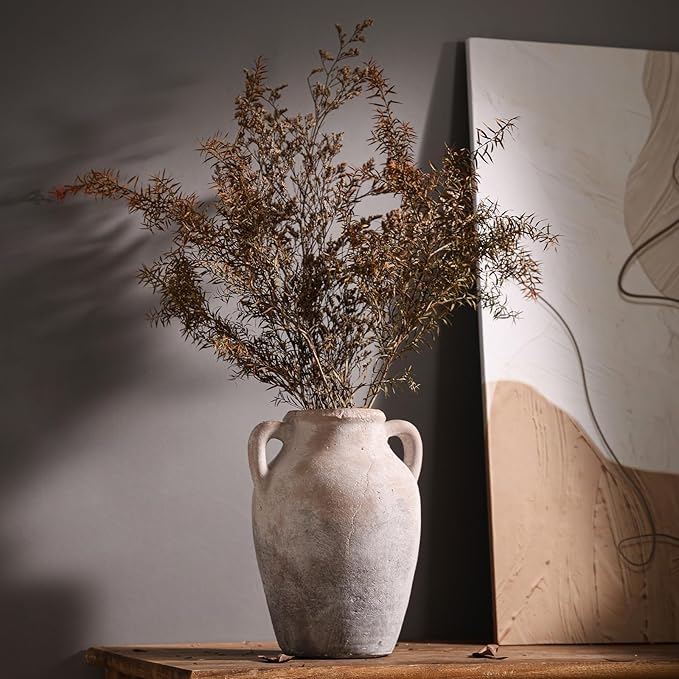 Rustic Farmhouse Decor - 8.46" Brown Ceramic Rustic vase with Dual Handles, Perfect for Home Decor, Vintage,Flower or Decorative vase