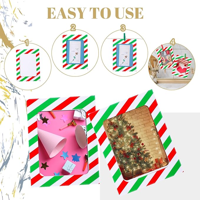 Janlaugh 100 Pcs Christmas Paper Photo Frames 4x6 Red and Green Paper Picture Frame with 100 Clip 10 String Kit DIY Hanging Cardboard Photo Holder Christmas Wall Decor Wedding Home